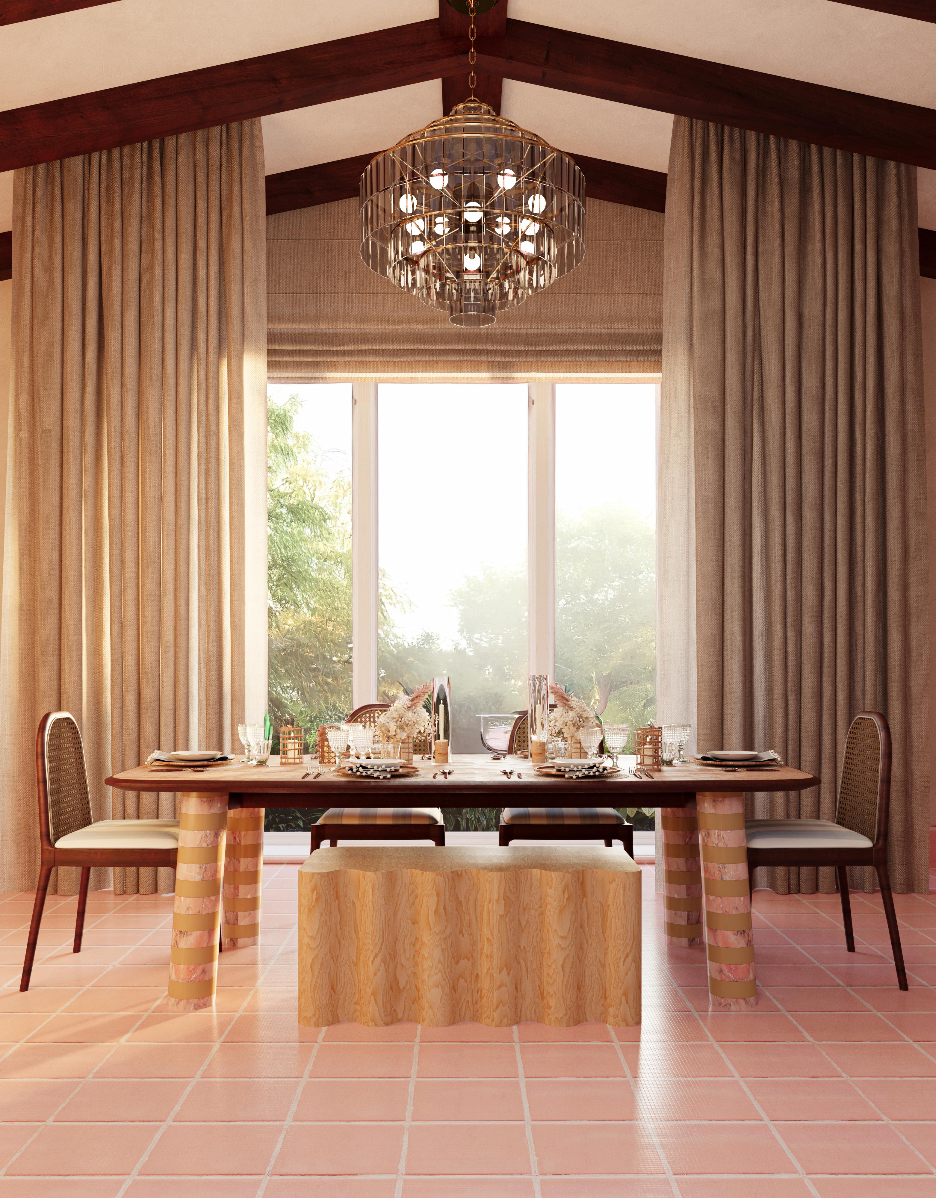 Mesa de comedor Alpi Grada Rosa Veneer 'Limpid'' by Tugba Ata
Dimensiones: P 100 x An 230 x Al 75 cm.
Materiales: El tablero de la mesa está chapado en ALPI Grada Rosa. Las piezas de madera están chapadas en nogal. En la pata de la mesa se utiliza