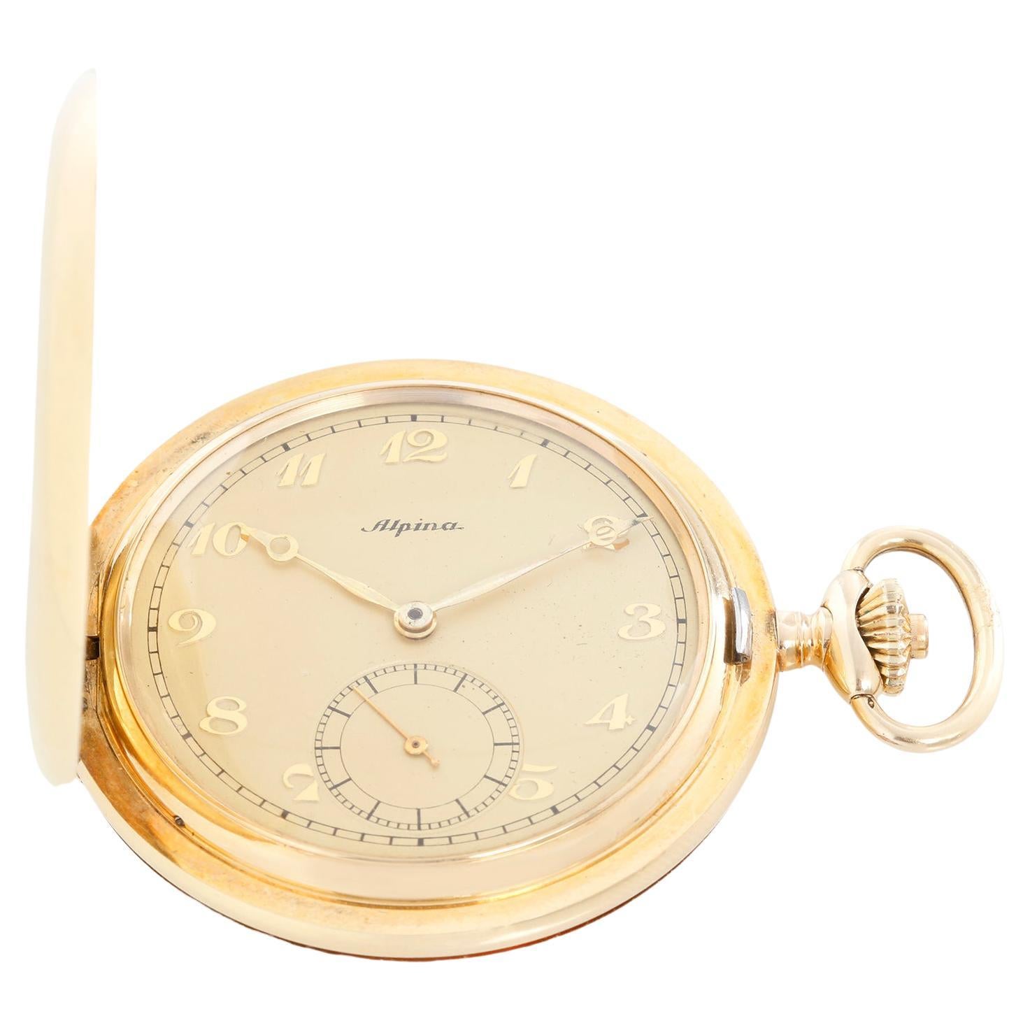 Alpina 14K Yellow Gold Pocket Watch For Sale