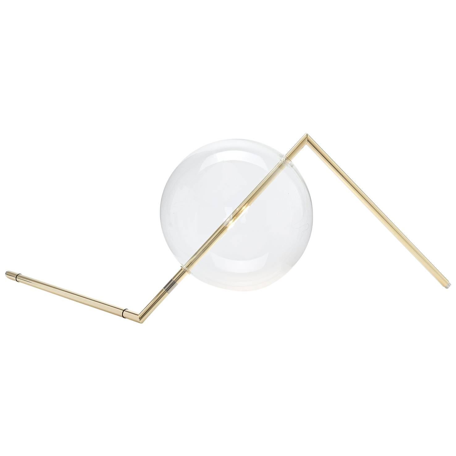 Alpina Sculptural Minimalist Table / Floor Lamp Polished Brass Blown Glass