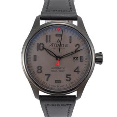 Alpina Startimer Pilot 44 mm Al-525gg4fbs6 – Uhr aus Edelstahl mit grauem Zifferblatt und Lederarmband