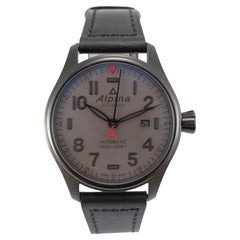 Alpina Startimer Pilot 44 mm Al-525gg4fbs6 – Uhr aus Edelstahl mit grauem Zifferblatt und Lederarmband