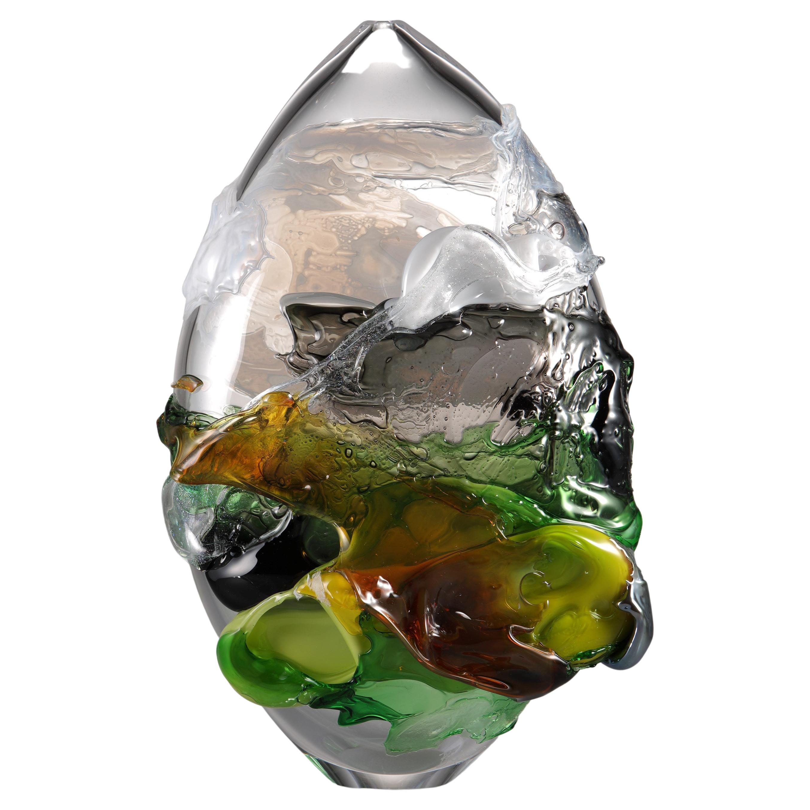 Alpine, A White, Black, Grey, Yellow & Green Glass Vase by Bethany Wood