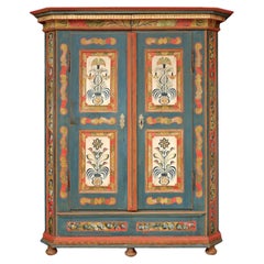 Alpine Blue Floral Painted Cupboard - Early 19th Century