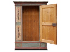 Alpine Blue Floral Painted Wardrobe - Early 19th Century