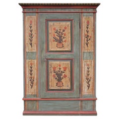 Alpine Blue Floral Painted Wardrobe - Early 19th Century