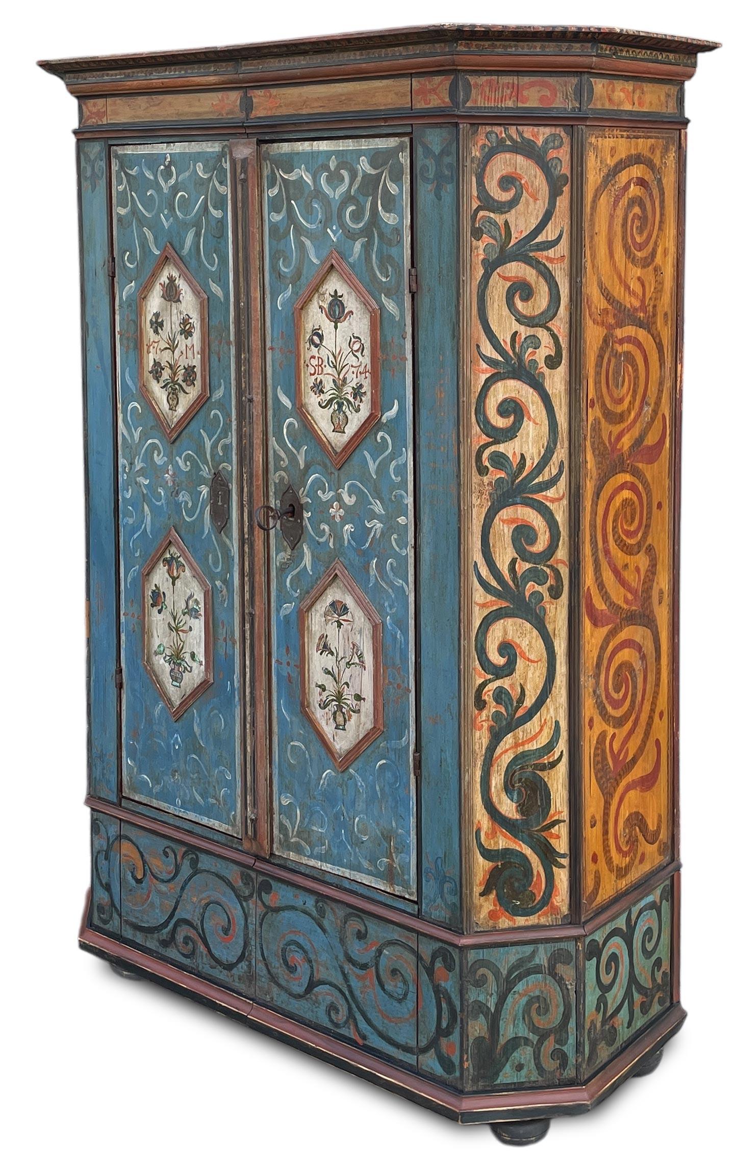 Neoclassical Revival Alpine Blue Painted Cupboard 1774