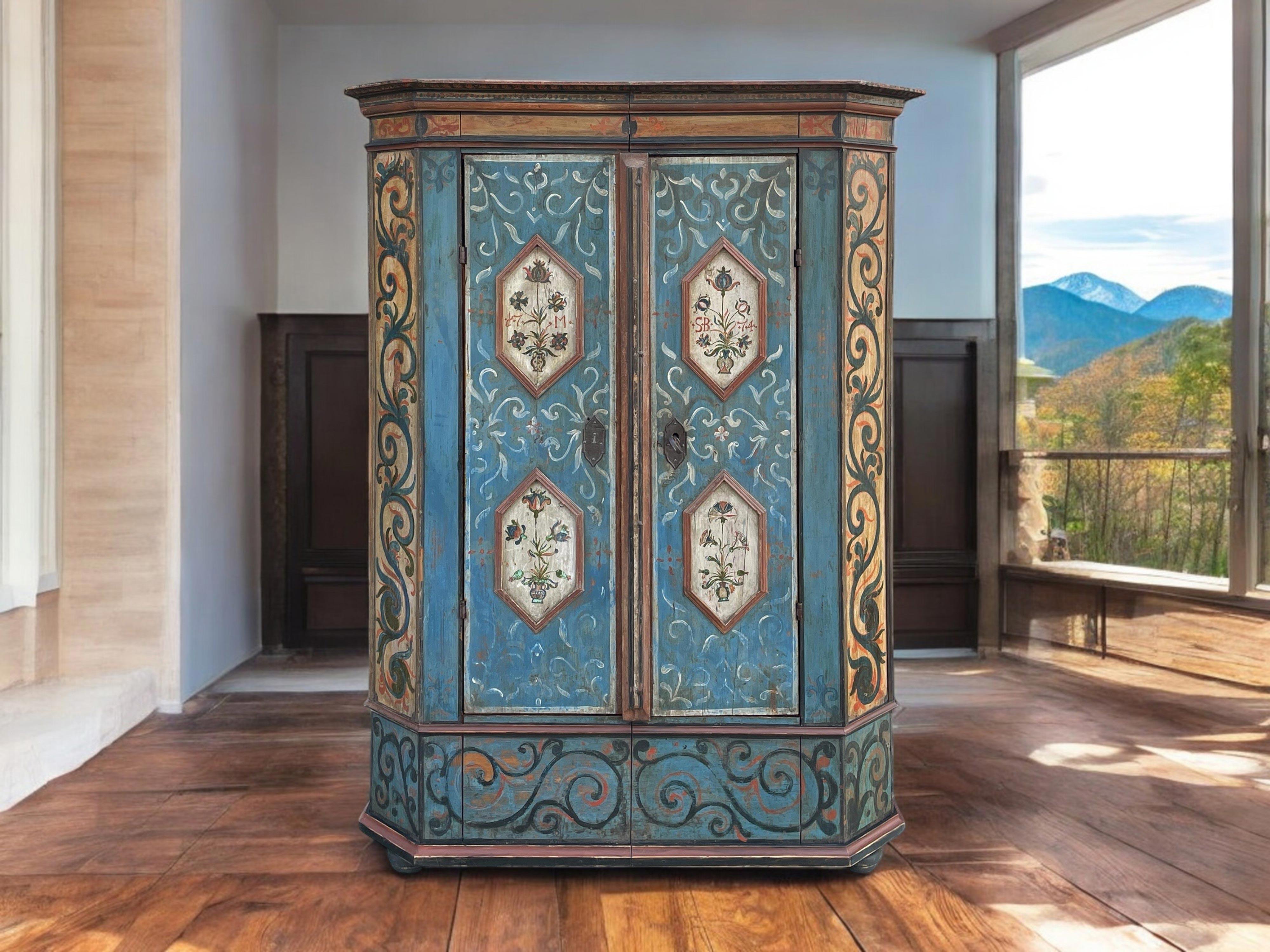 Italian Alpine Blue Painted Cupboard 1774
