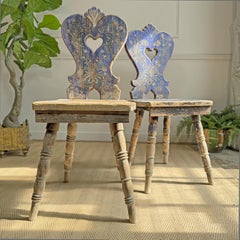 Alpine Blue Painted Folk Art Chairs 19th Century
