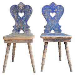 Alpine Blue Painted Folk Art Chairs 19th Century