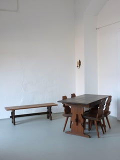 Alpine Carved Pine Dining Table Set, 1950s