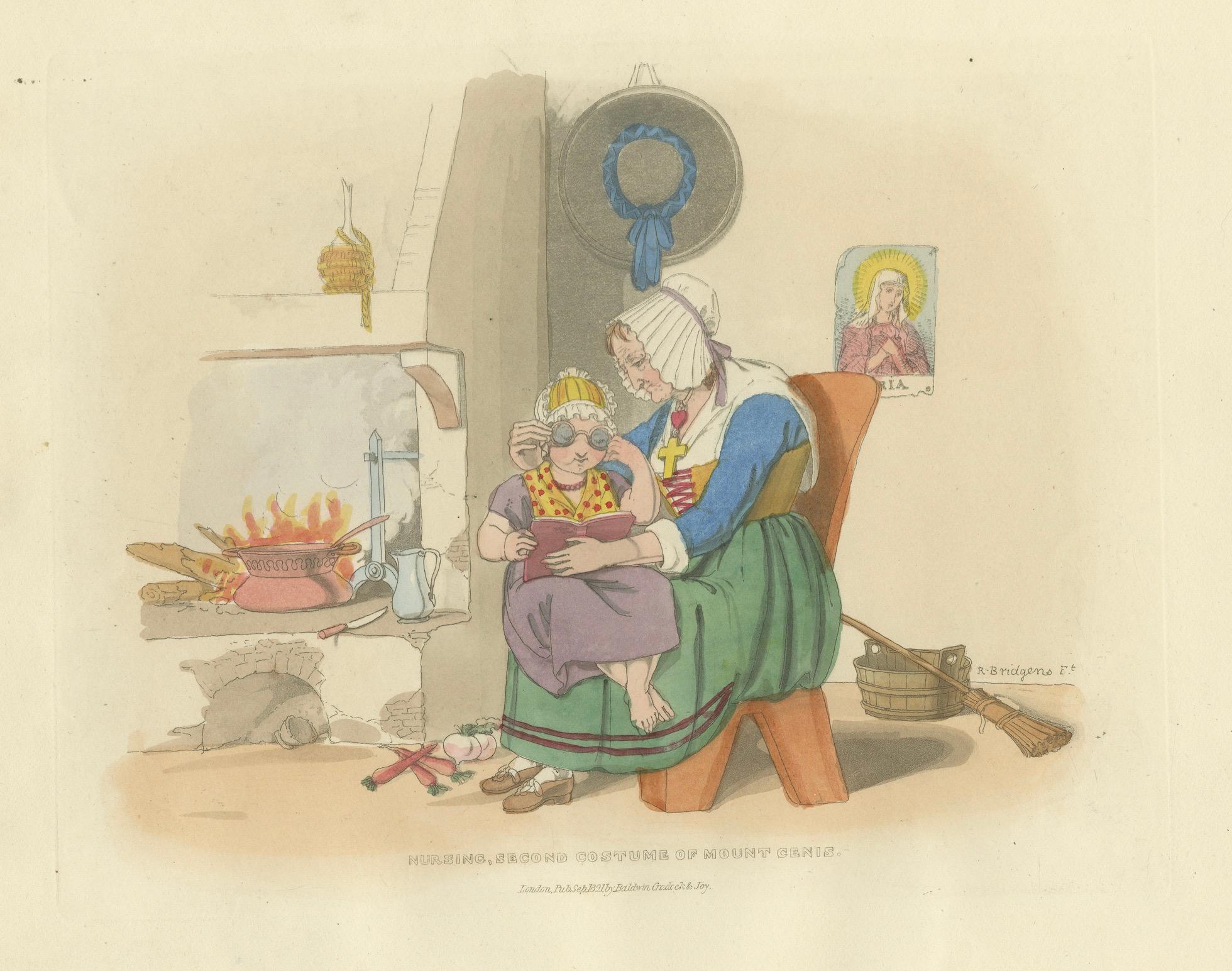 Alpine Folklore - Berg Cenis Kostüme und Herdszene, 1835 (Mittleres 19. Jahrhundert) im Angebot