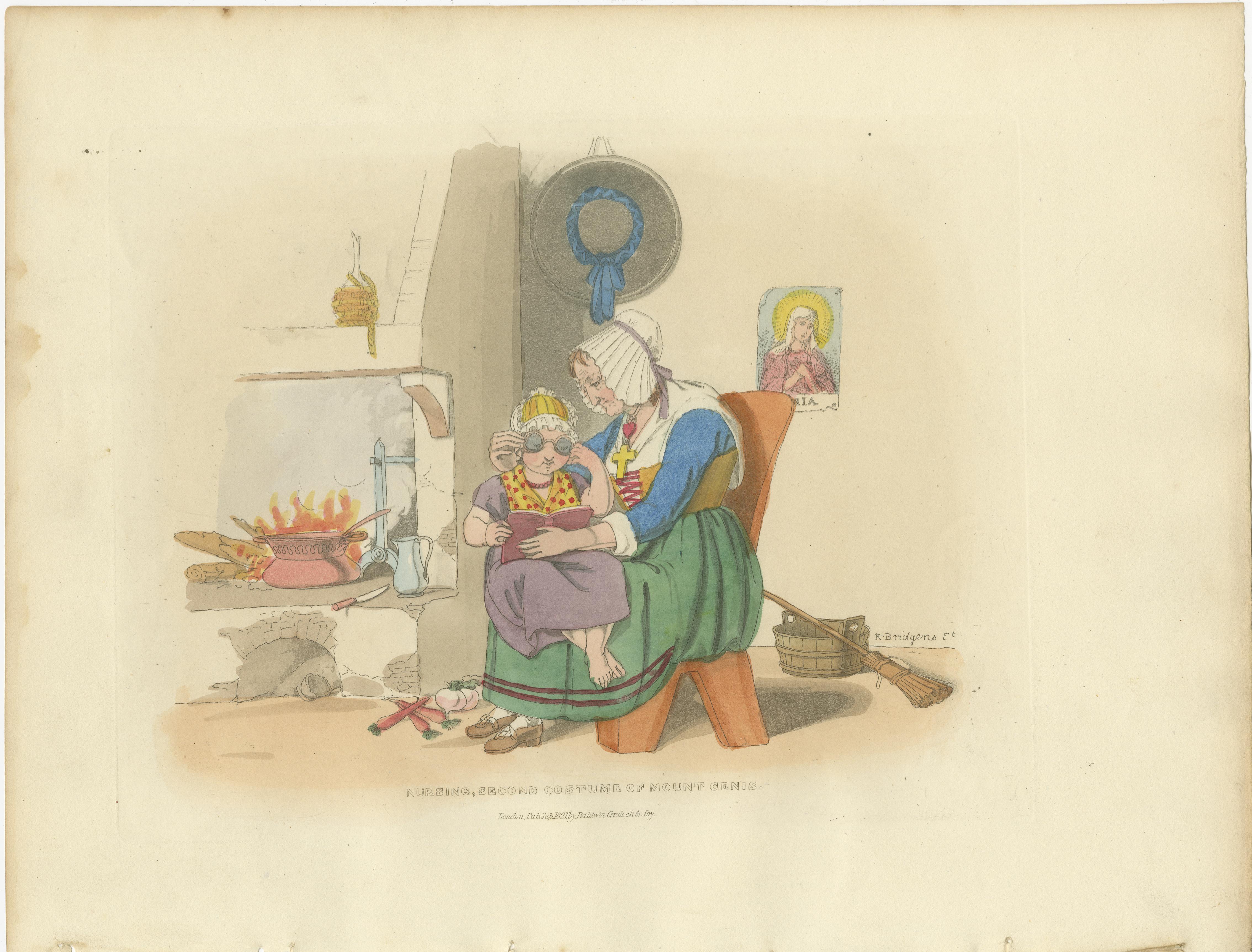 Alpine Folklore - Berg Cenis Kostüme und Herdszene, 1835 (Papier) im Angebot