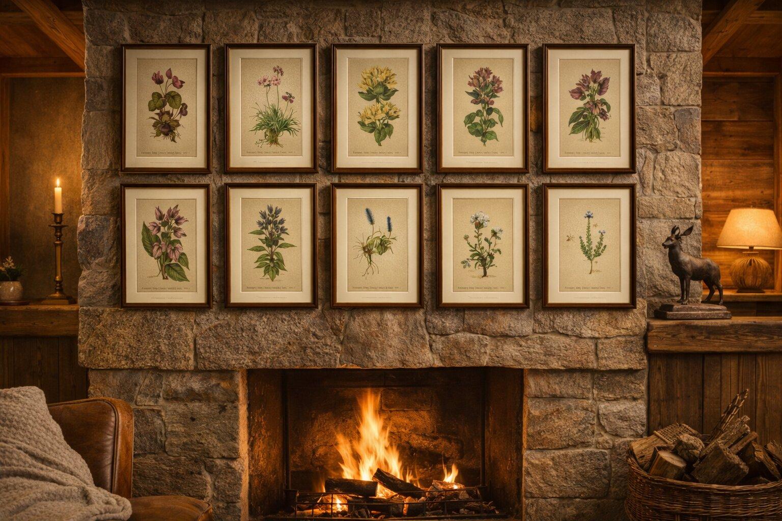 Alpine Gentiana Botanical Wall Collection, Set of 10, Antique Chromolithos, 1897
