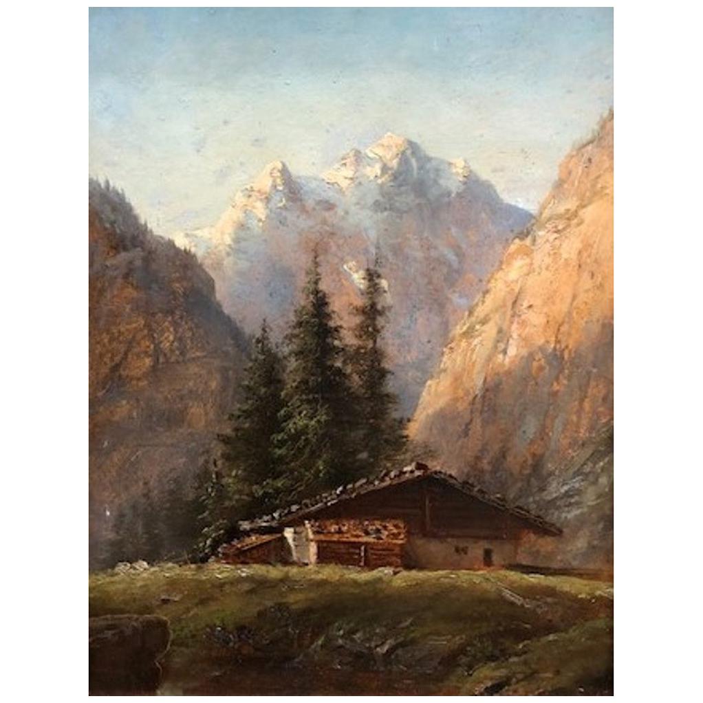 Alpine Landscape, Austrian Romantic O/C Painting, Ca. 1910