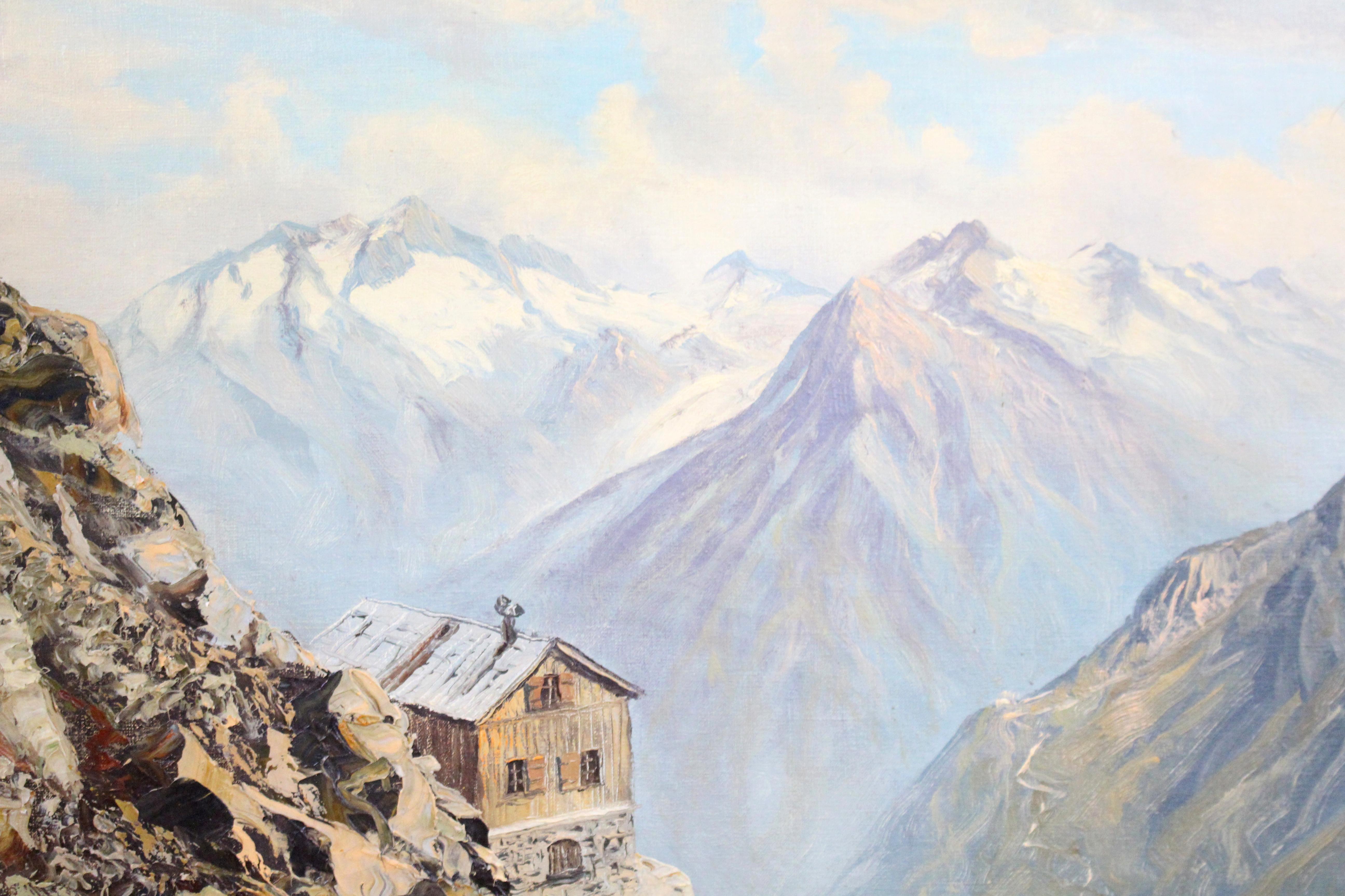 Alpine Landscape by Emil Frei 'Swiss, 1882–1955' Oil on Canvas In Good Condition For Sale In Worcester, Worcestershire