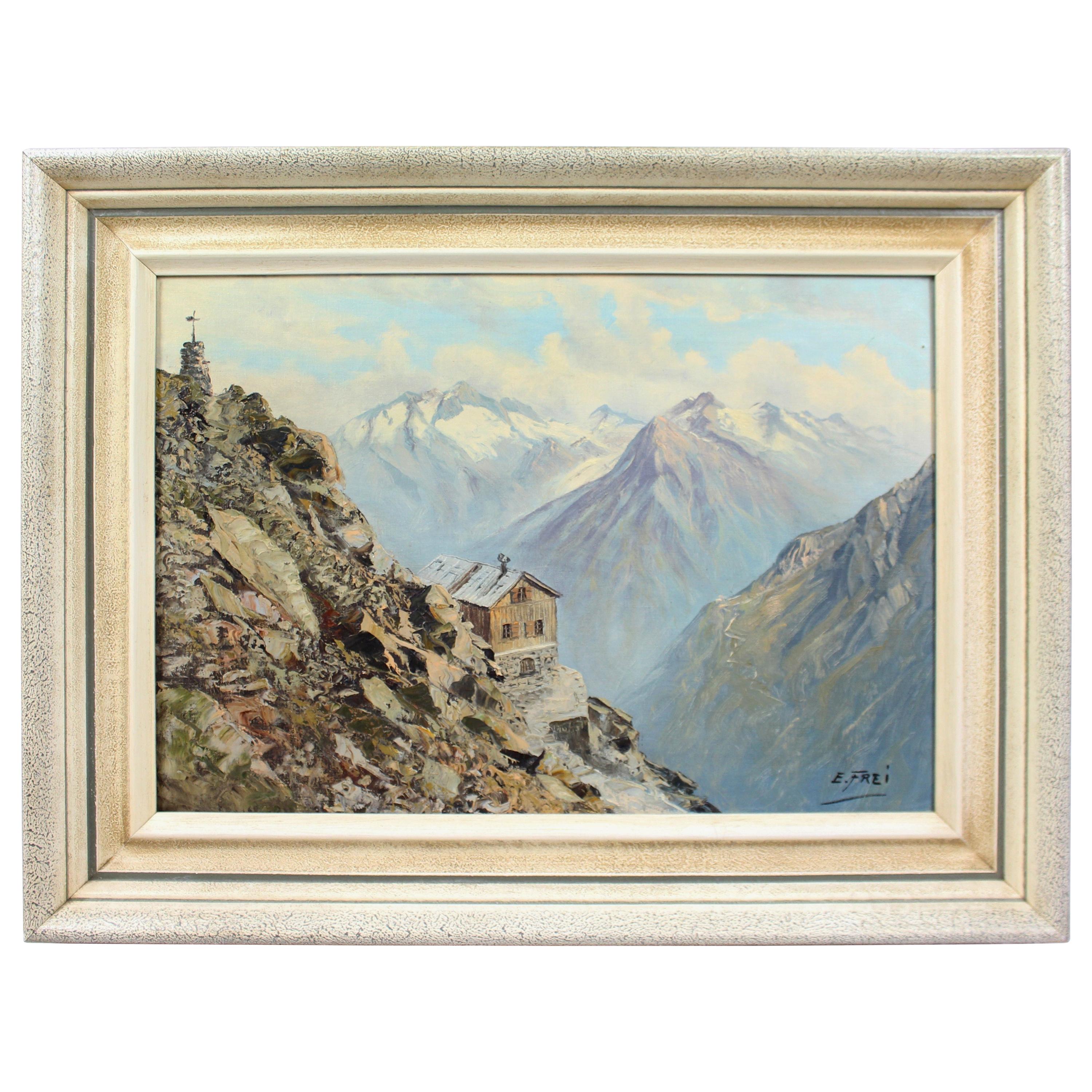 Alpine Landscape by Emil Frei 'Swiss, 1882–1955' Oil on Canvas For Sale