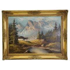 Alpine Landscape Oil Painting with Tyrolean Mountain Hut