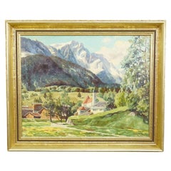 Alpine Landscape Oil Painting with Tyrolean Mountain Village