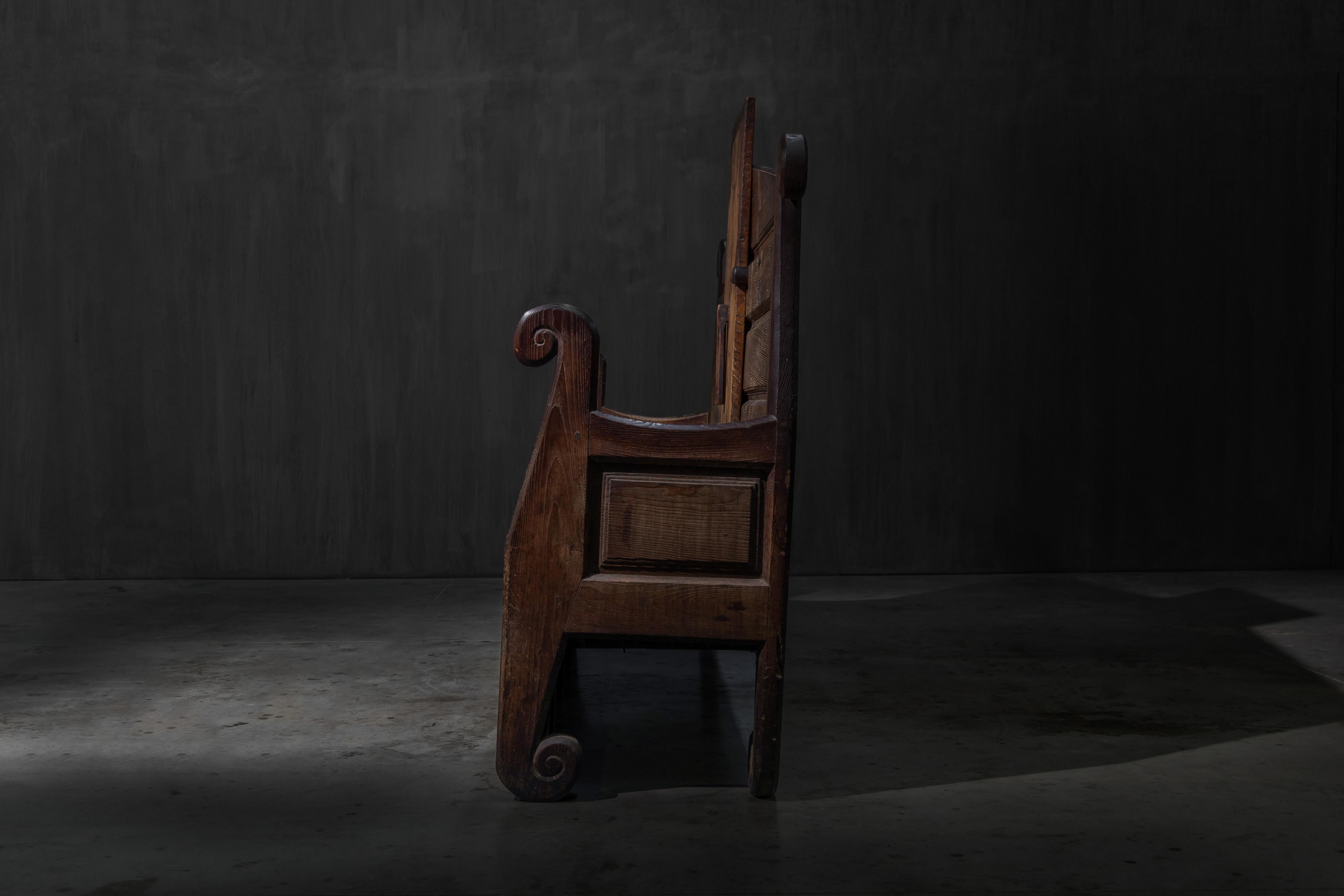Bois Banc monastère alpine avec table pliante, France, 19ème siècle en vente