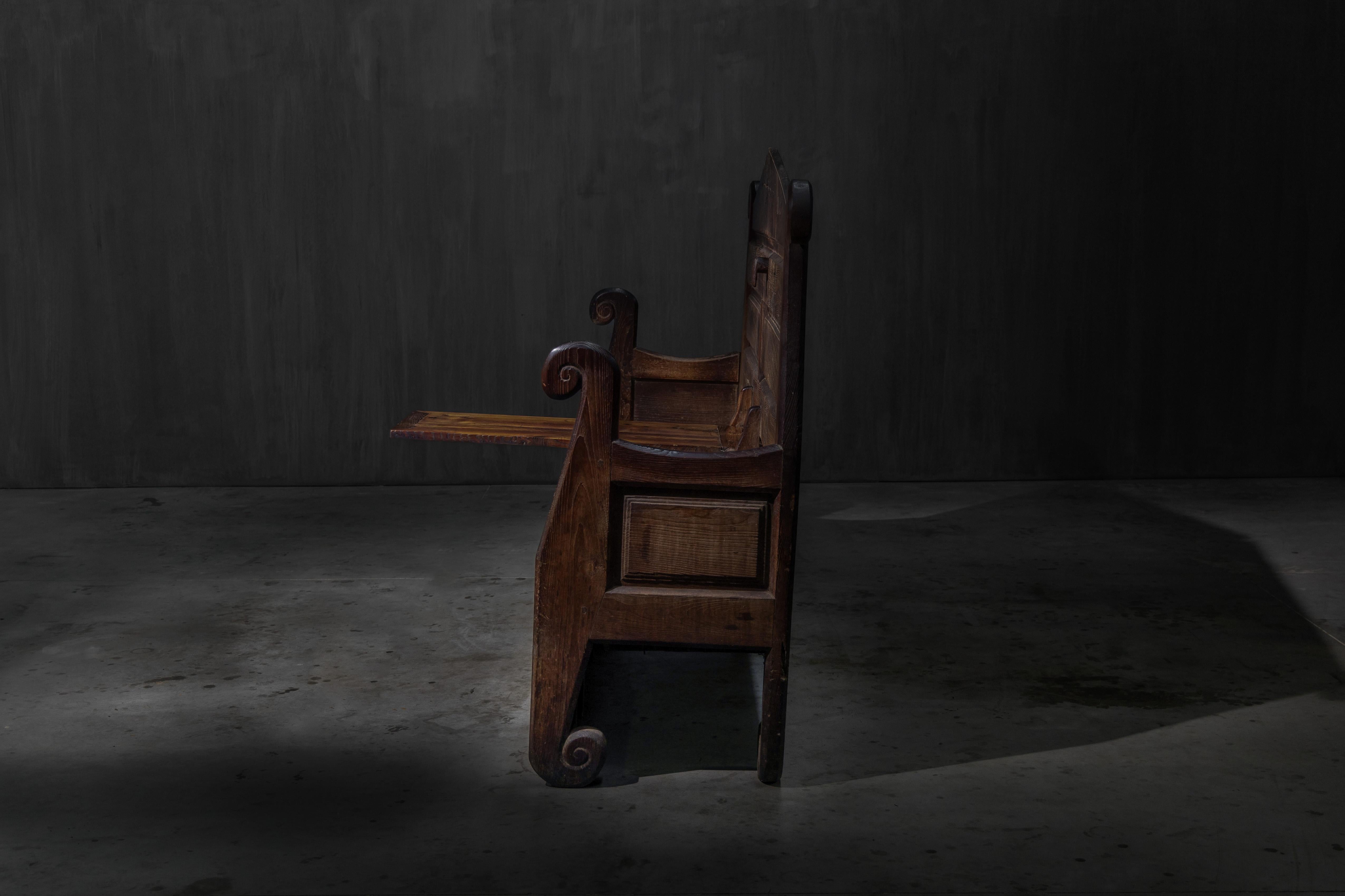 Banc monastère alpine avec table pliante, France, 19ème siècle en vente 1