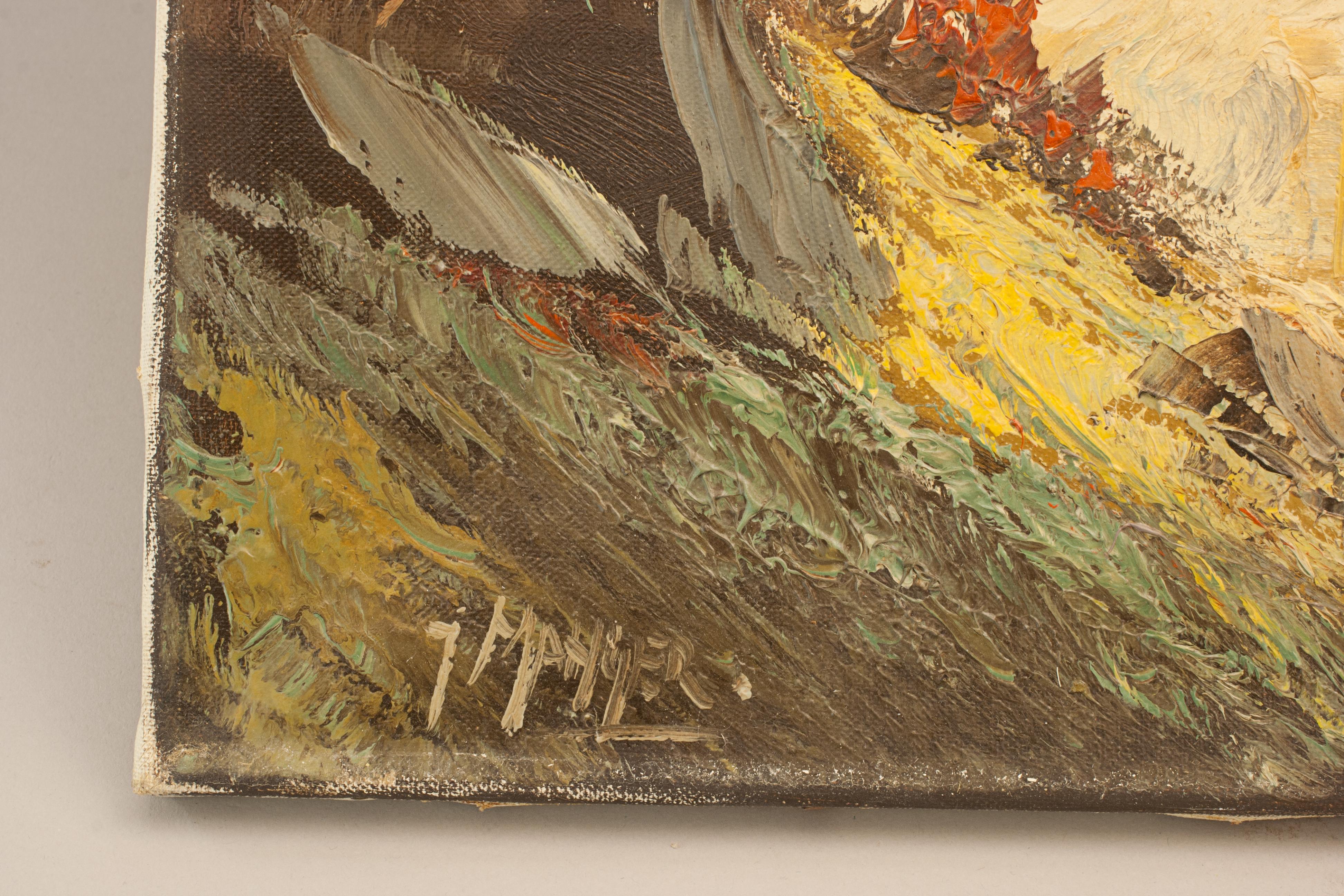 20ième siècle Peinture à l'huile alpine - Paysage d'hiver avec chalet en vente