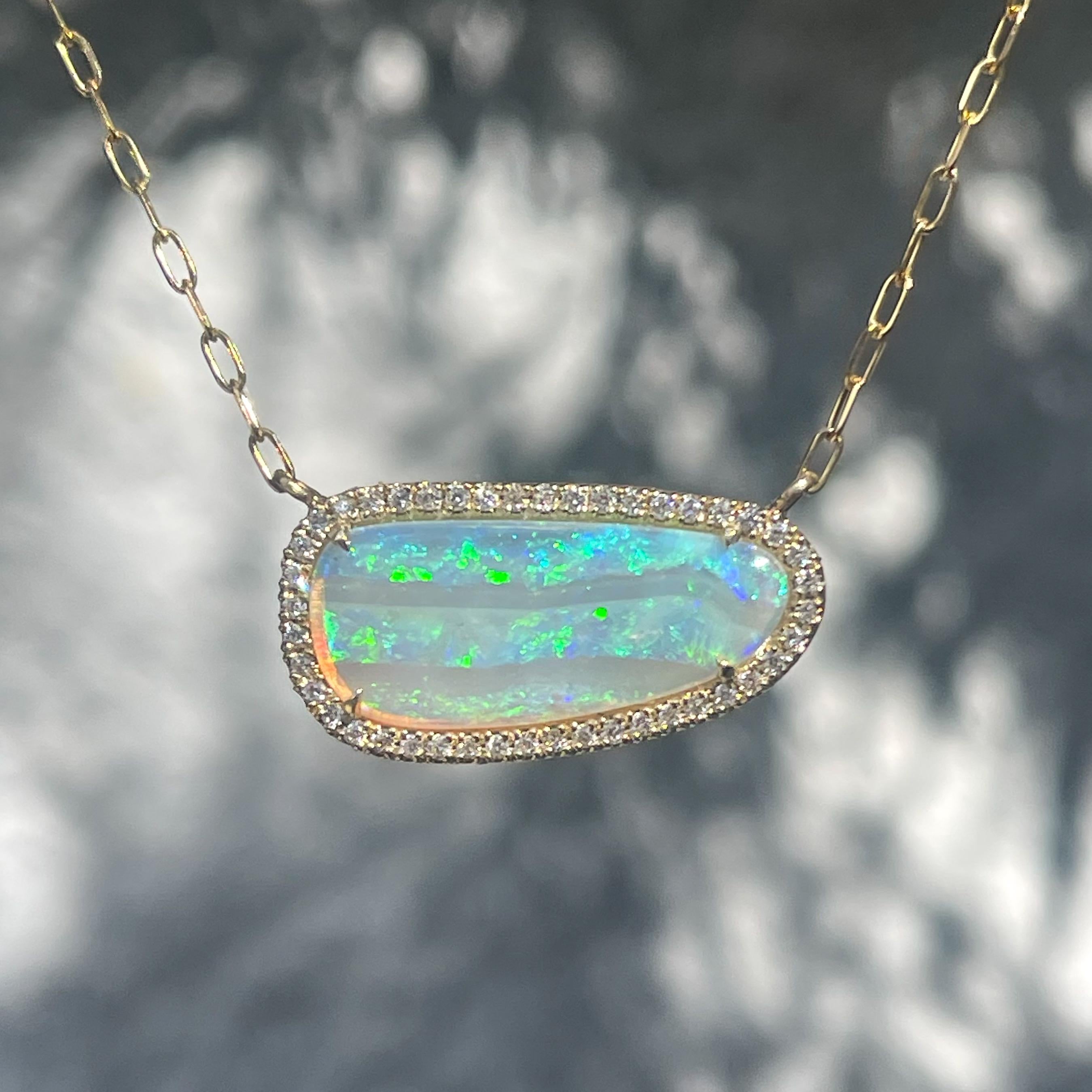 Alpine Reverie Australian Opal Necklace with Diamonds in 14k Gold, NIXIN Jewelry In New Condition For Sale In Los Angeles, CA