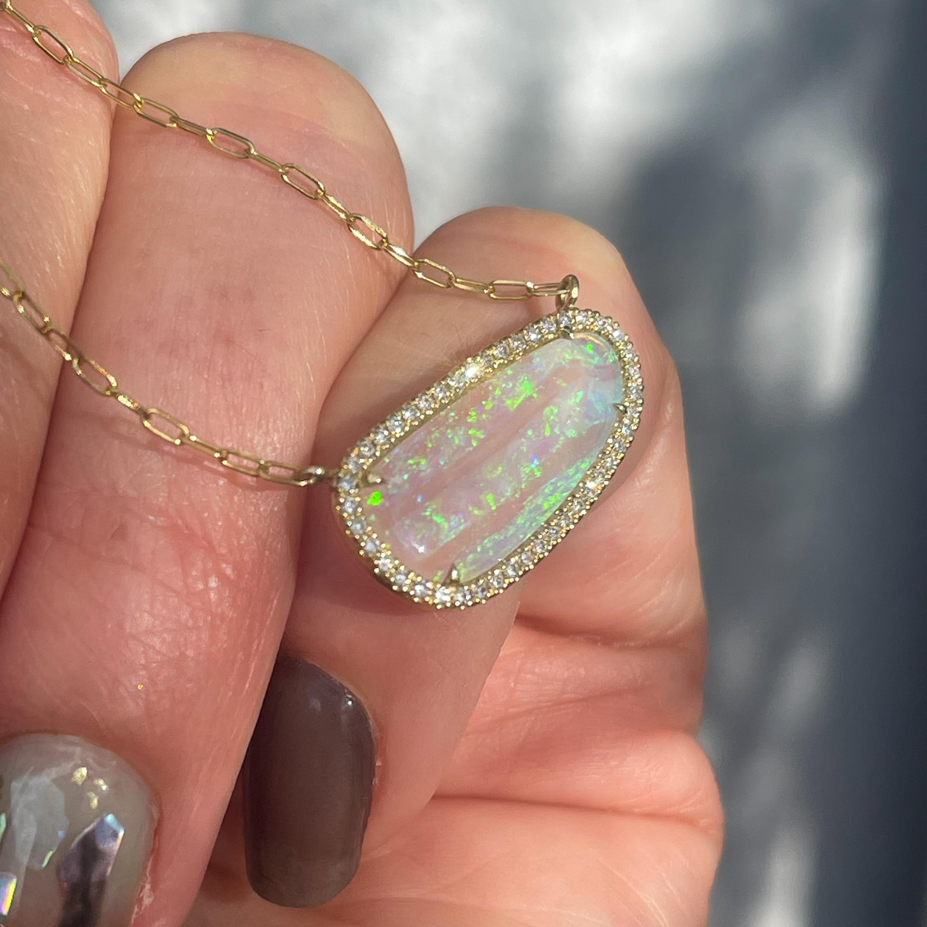 Alpine Reverie Australian Opal Necklace with Diamonds in 14k Gold, NIXIN Jewelry For Sale 3