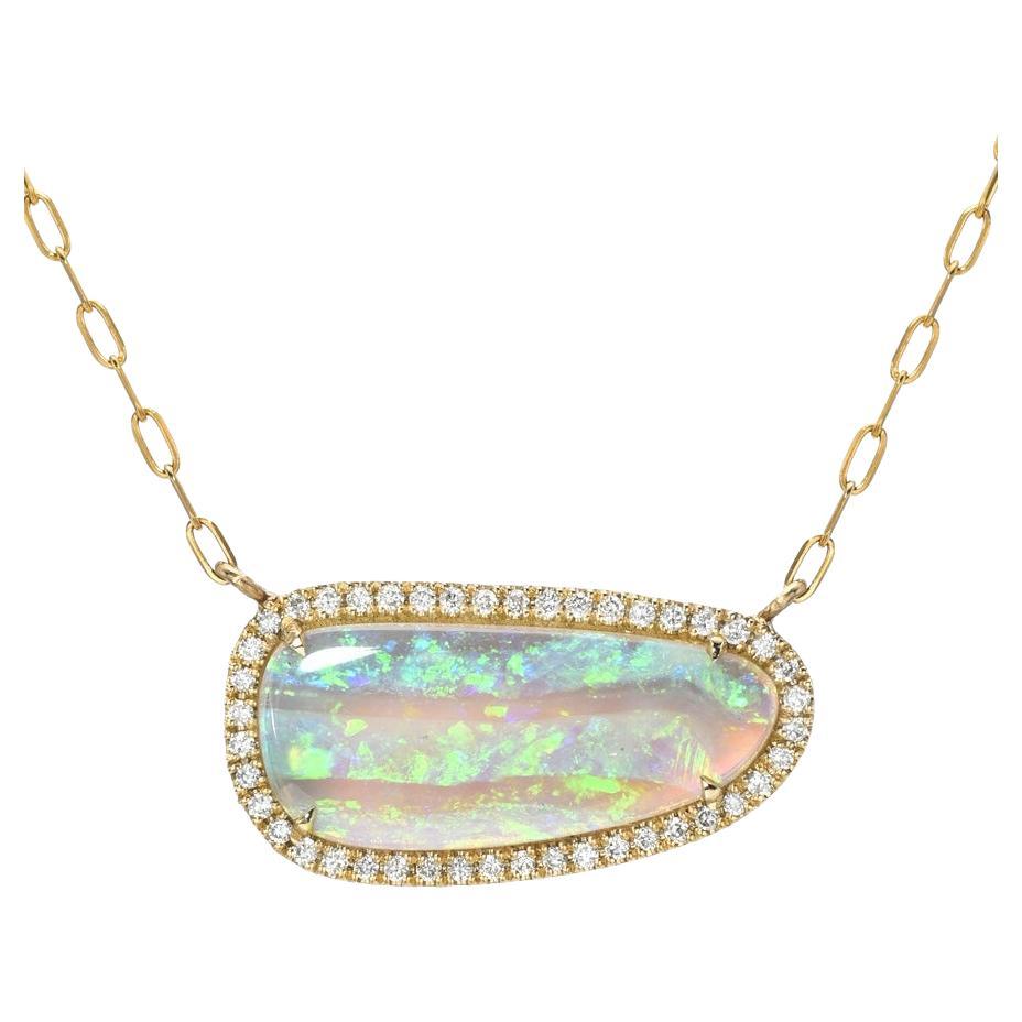 Alpine Reverie Australian Opal Necklace with Diamonds in 14k Gold, NIXIN Jewelry For Sale