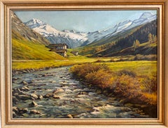 Alpine School Landscape by L. Jurt, 1964 — Oil Painting of Swiss Mountains