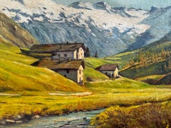 Alpine School Landscape by L. Jurt, 1964 — Oil Painting of Swiss Mountains