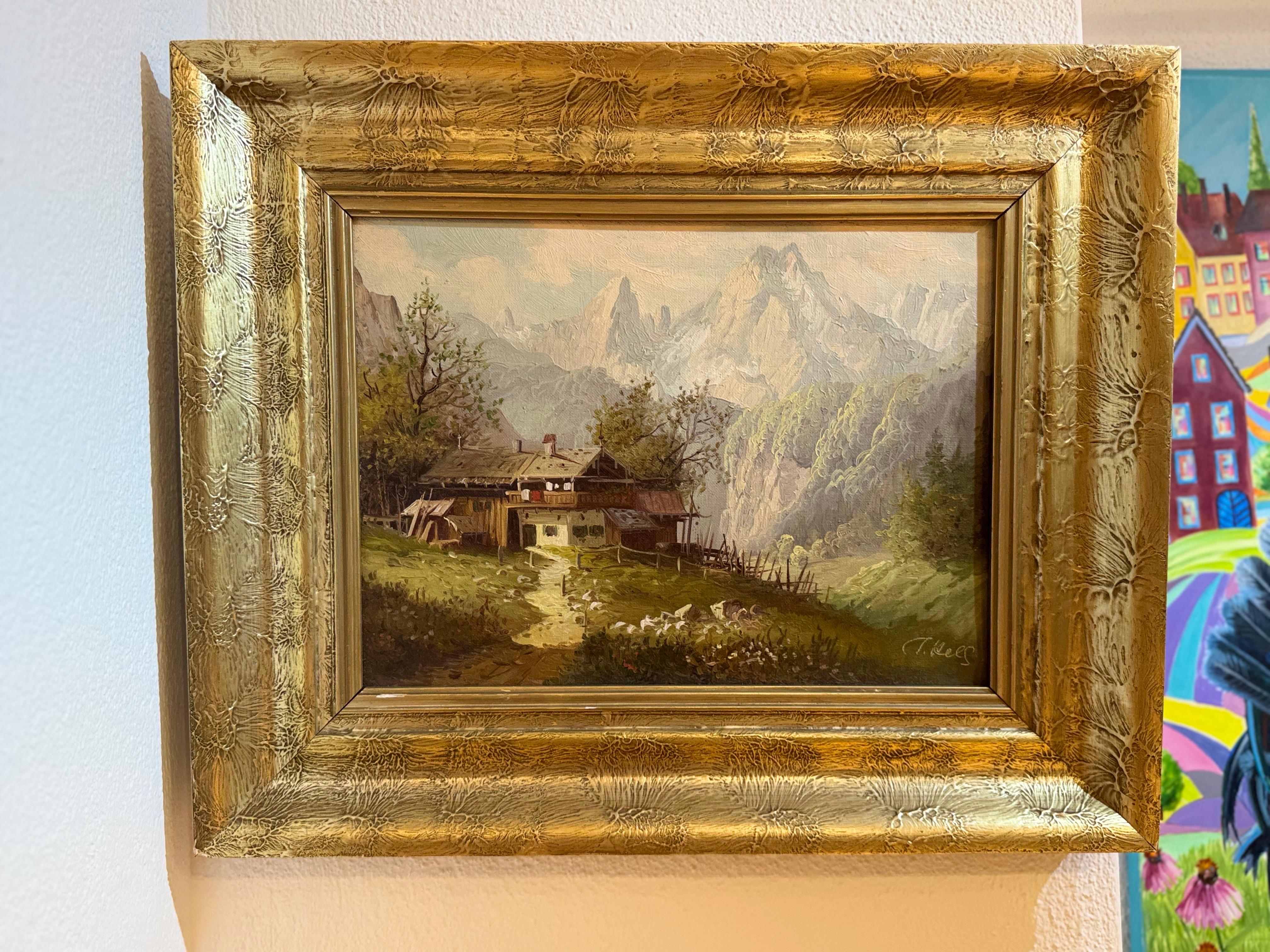 Alpine Schule - Vintage Bayerisches Landschaftsgemälde von Watzmann, signiert T. Kell im Angebot 14