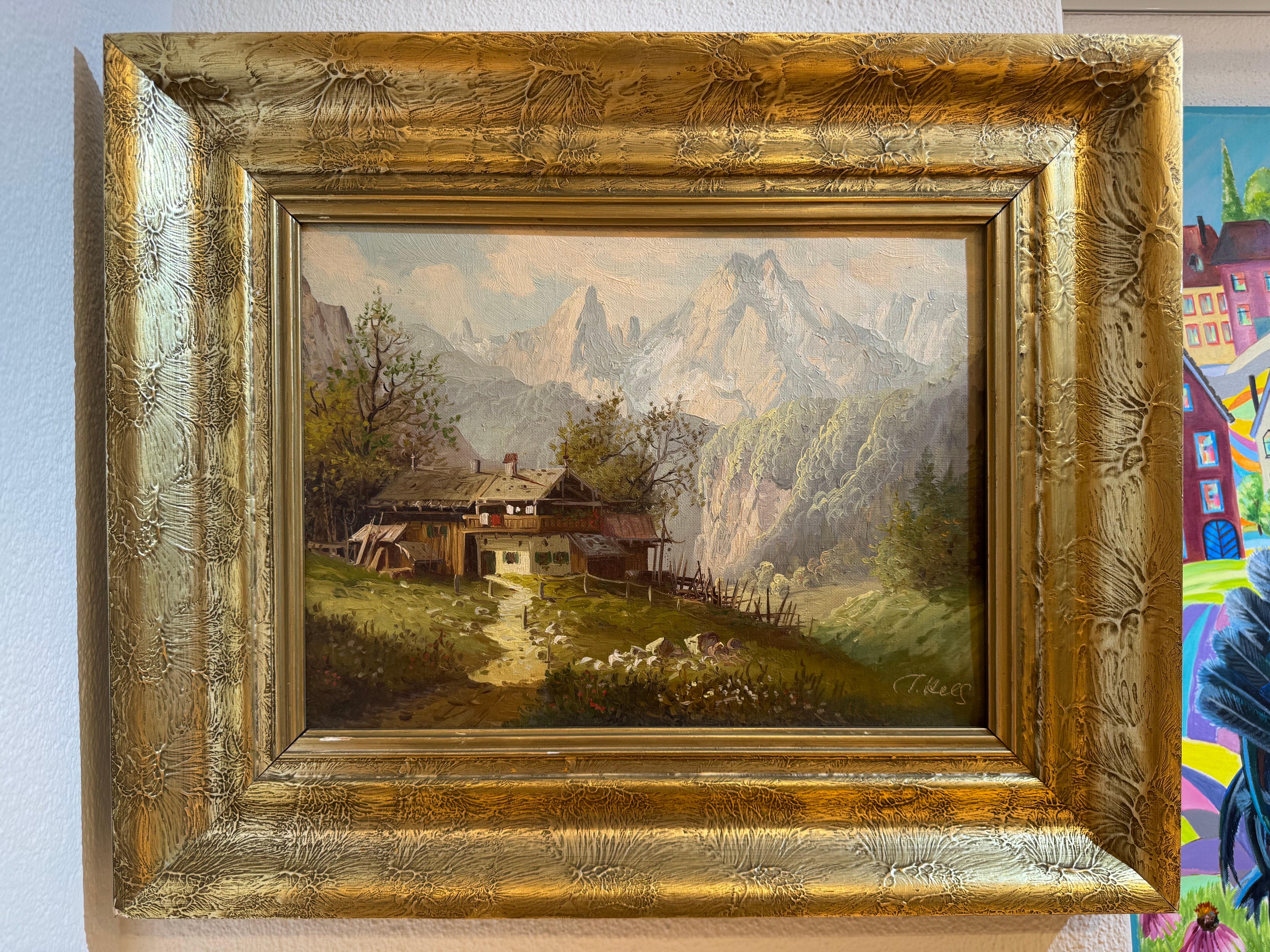 Alpine Schule - Vintage Bayerisches Landschaftsgemälde von Watzmann, signiert T. Kell – Painting von Alpine School Swiss and Tyrolean 20th Century