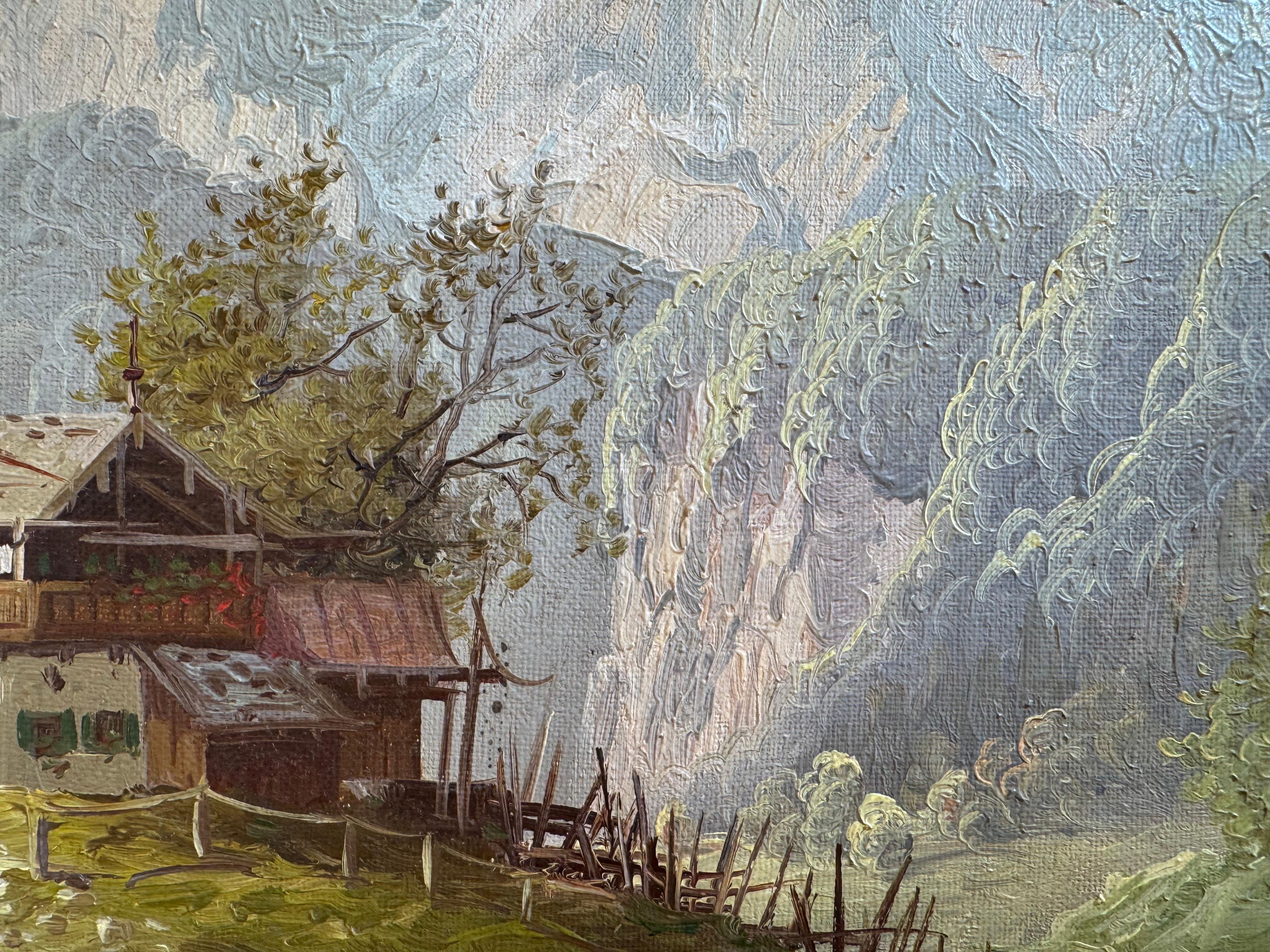 Alpine Schule - Vintage Bayerisches Landschaftsgemälde von Watzmann, signiert T. Kell im Angebot 1