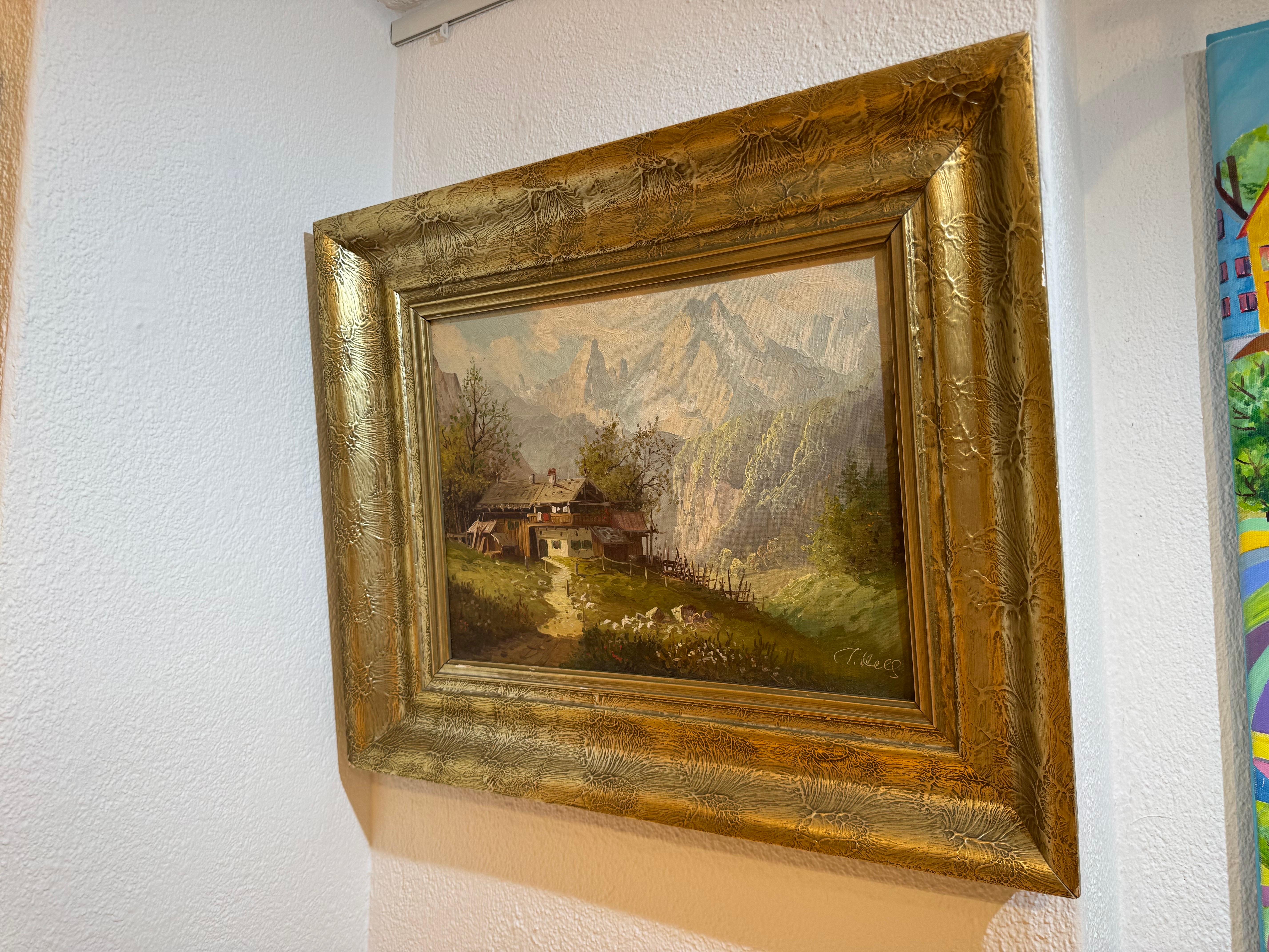 Alpine Schule - Vintage Bayerisches Landschaftsgemälde von Watzmann, signiert T. Kell im Angebot 3