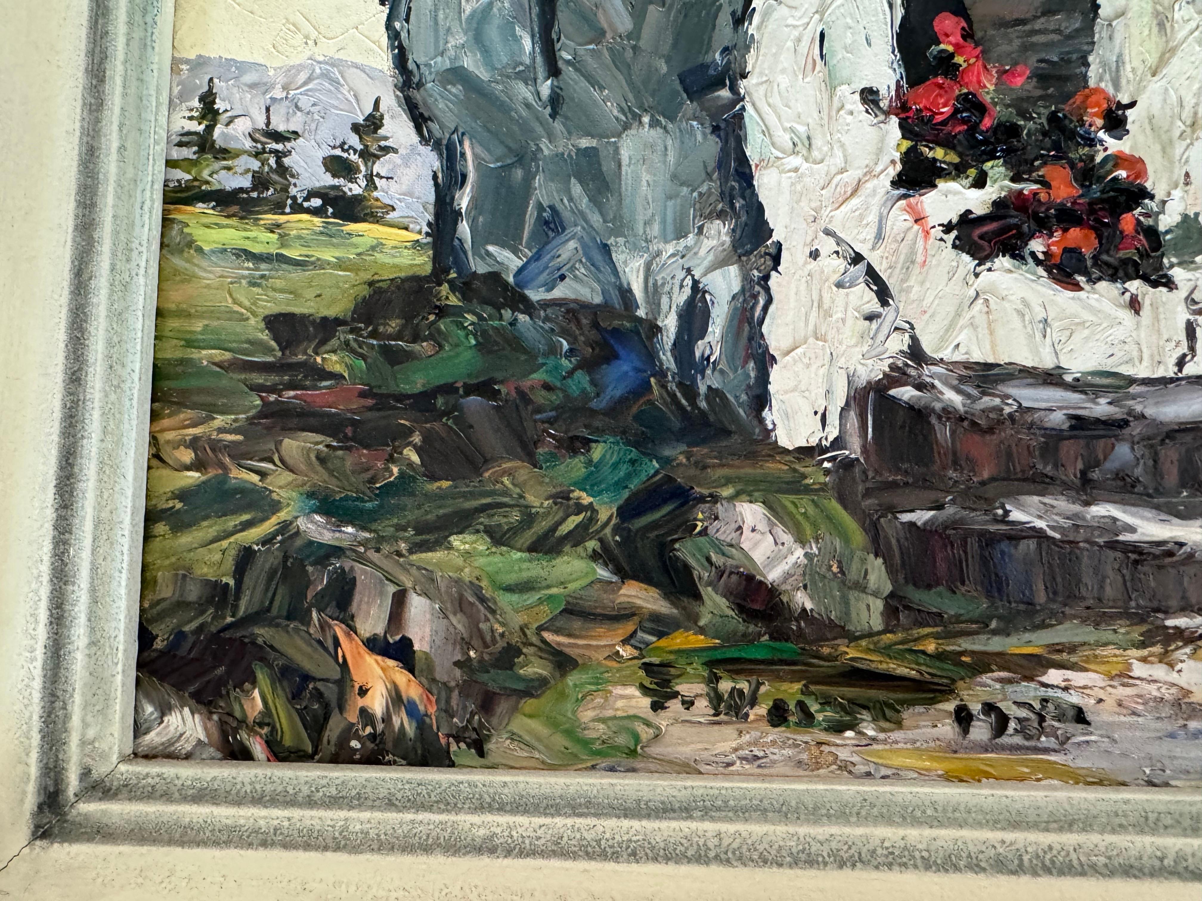 Chapel in the Alps – Original Oil Painting, Alpine School, 1937. Signed F. Weitz For Sale 11