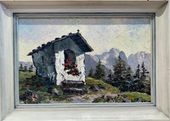Antique Chapel in the Alps – Original Oil Painting, Alpine School, 1937. Signed F. Weitz