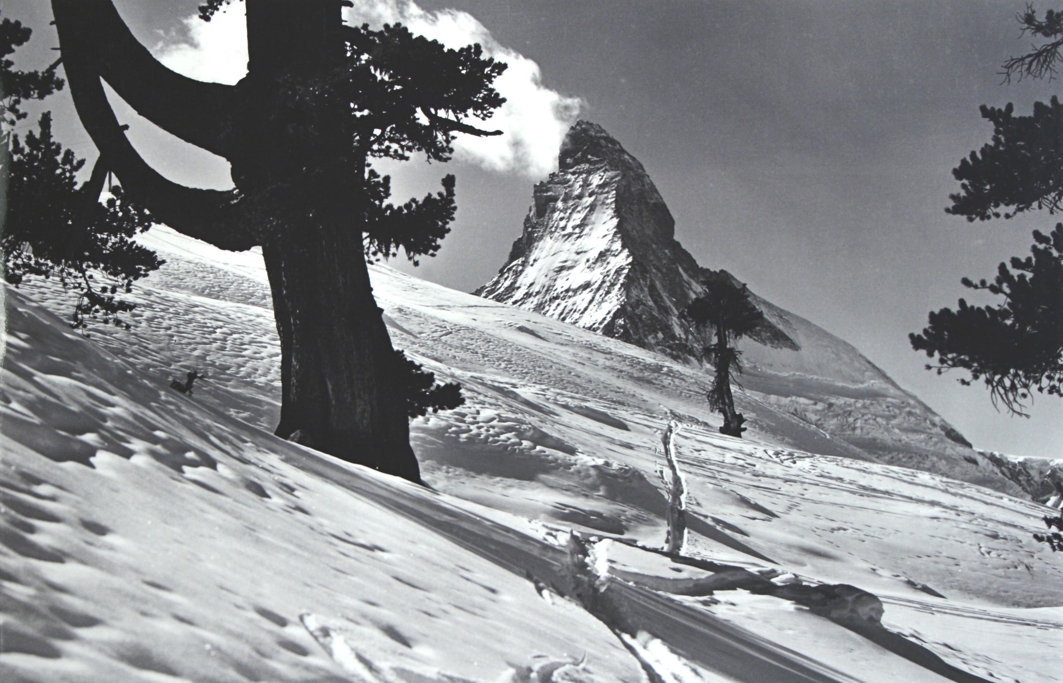 Alpine ski photograph.
'Matterhorn', a new mounted black and white photographic image after an original 1930s skiing photograph. Black and white alpine photos are the perfect addition to any home or ski lodge, so please do check out our other ski