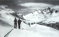 Photographie de ski alpin, Vue panoramique, tirée d'une photographie originale des années 1930