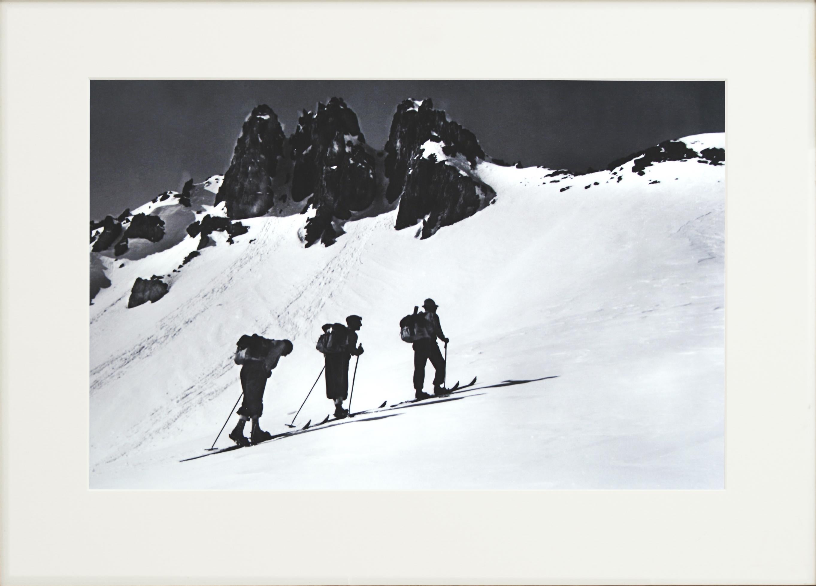 Vintage, Alpine Ski Photograph.
'Three Peaks', a new mounted black and white photographic image after an original 1930s skiing photograph. Black and white alpine photos are the perfect addition to any home or ski lodge, so please do check out our