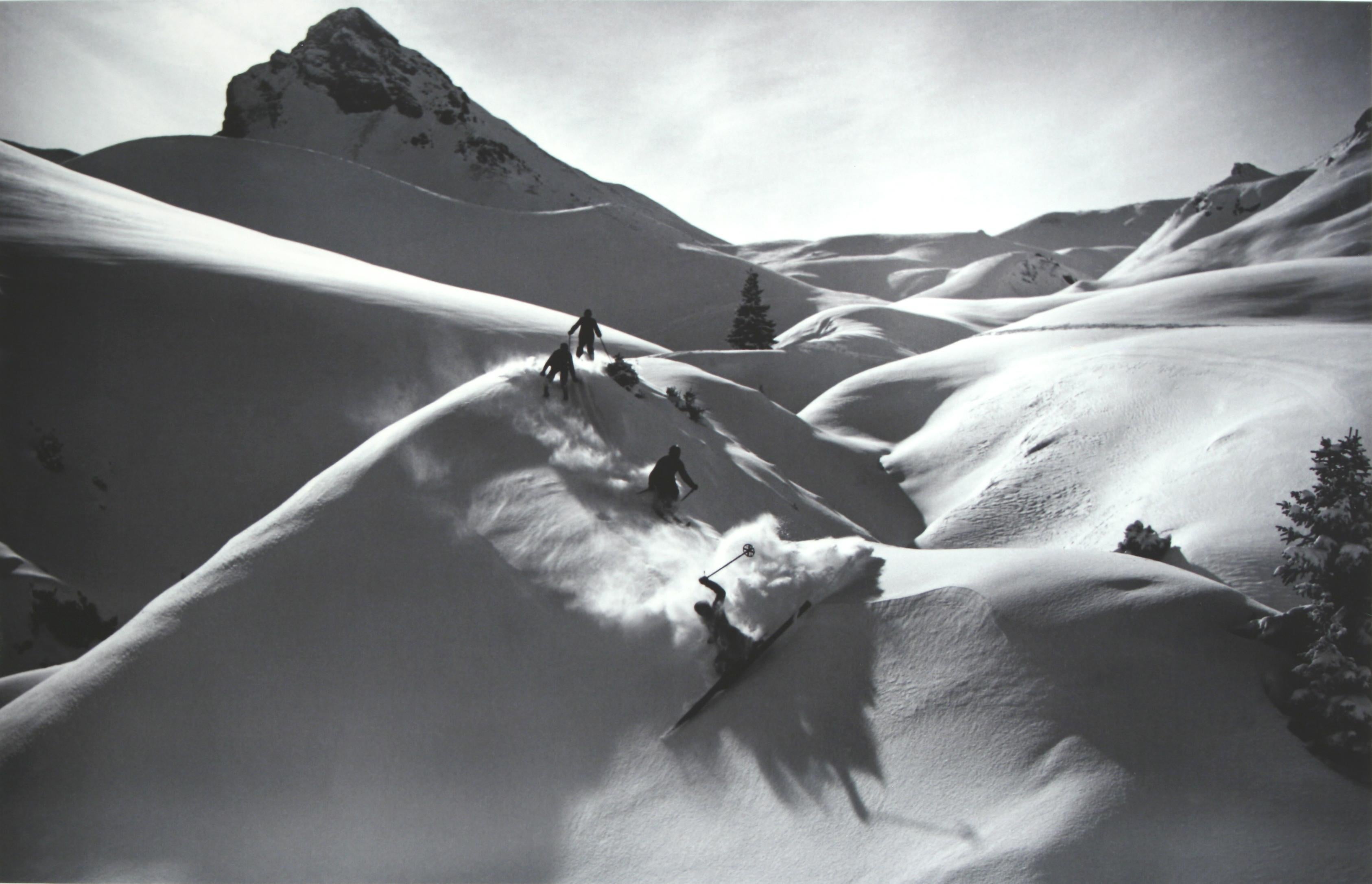 Alpine Ski photograph.
'VIRGIN POWDER', a new mounted black and white photographic image after an original 1930s skiing photograph. Black and white alpine photos are the perfect addition to any home or ski lodge. Prior to being a recreational