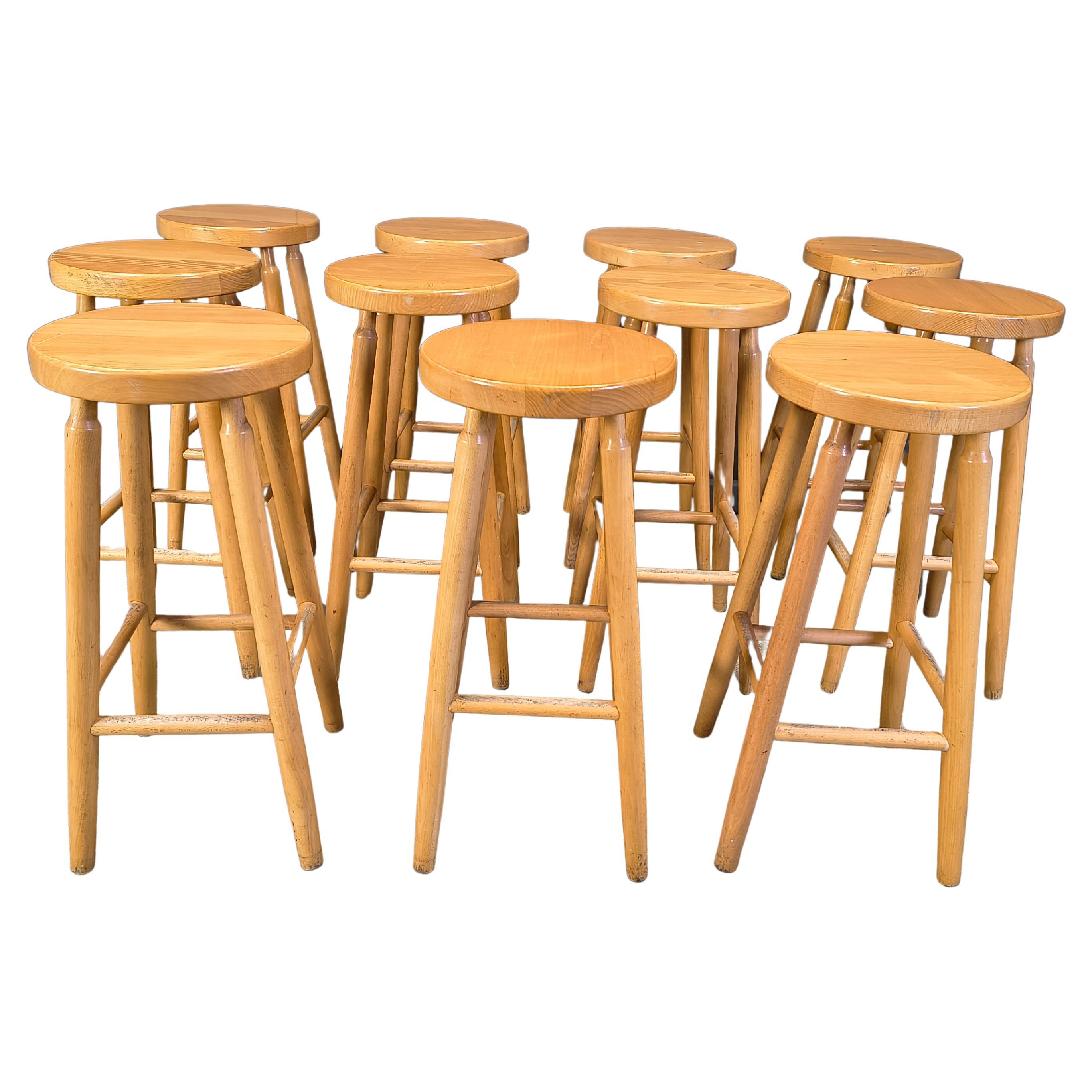 Alpine Style Chalet Stools in Wood, set of 11 - 1970s For Sale