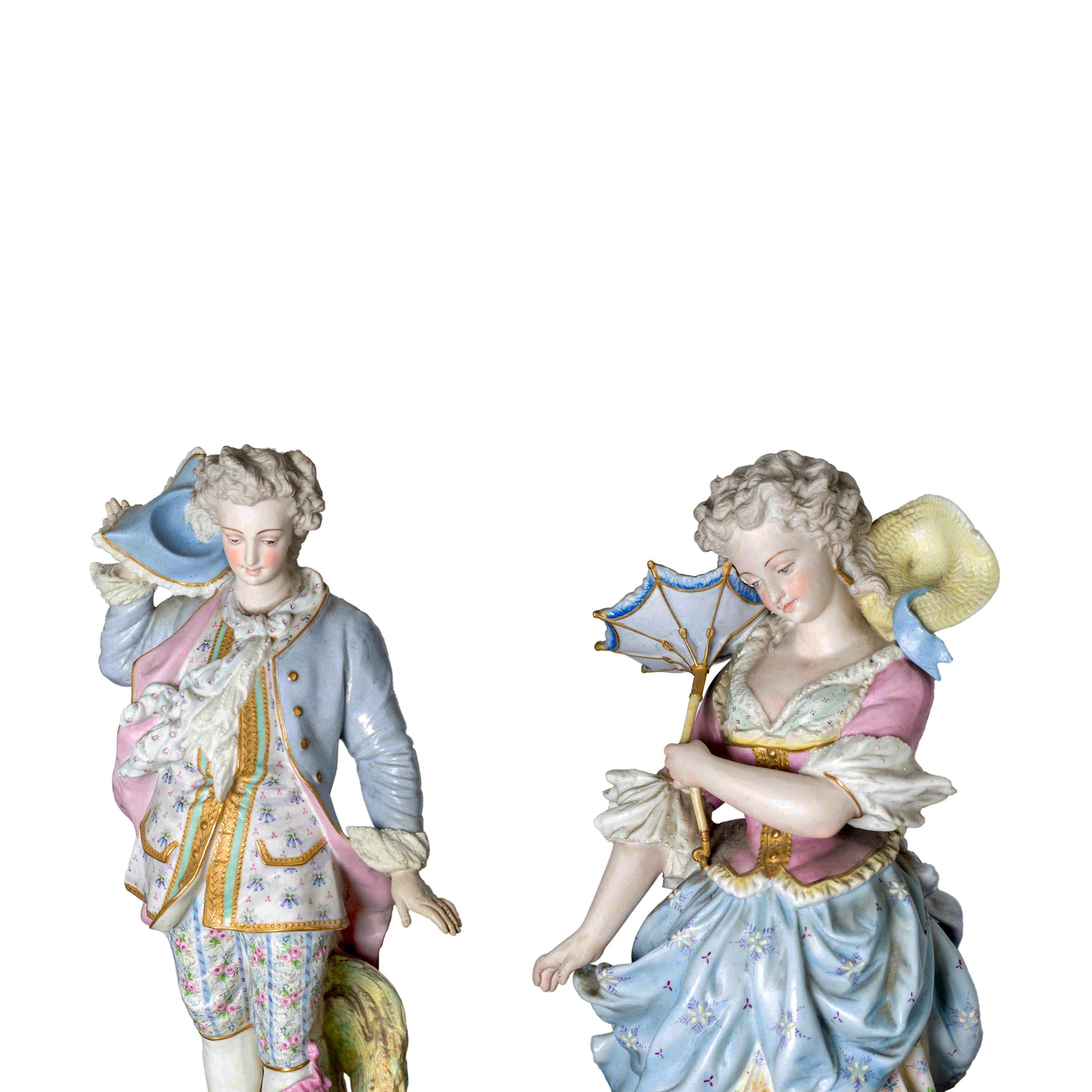 French Alpinien Margaine Blue Limoges Porcelain Figurines, 19th Century For Sale