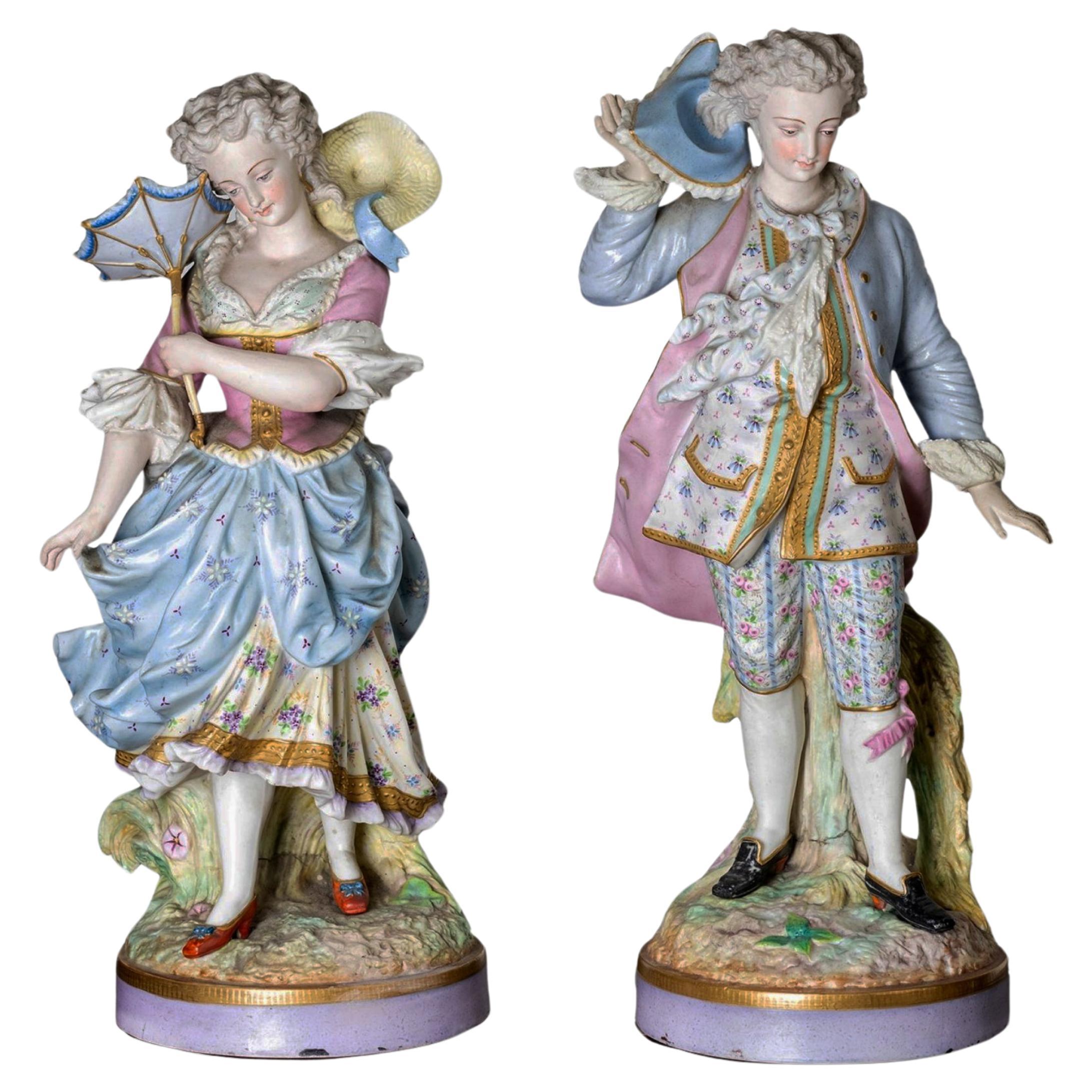 Alpinien Margaine Blue Limoges Porcelain Figurines, 19th Century For Sale