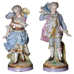 Antique Alpinien Margaine Blue Limoges Porcelain Figurines, 19th Century