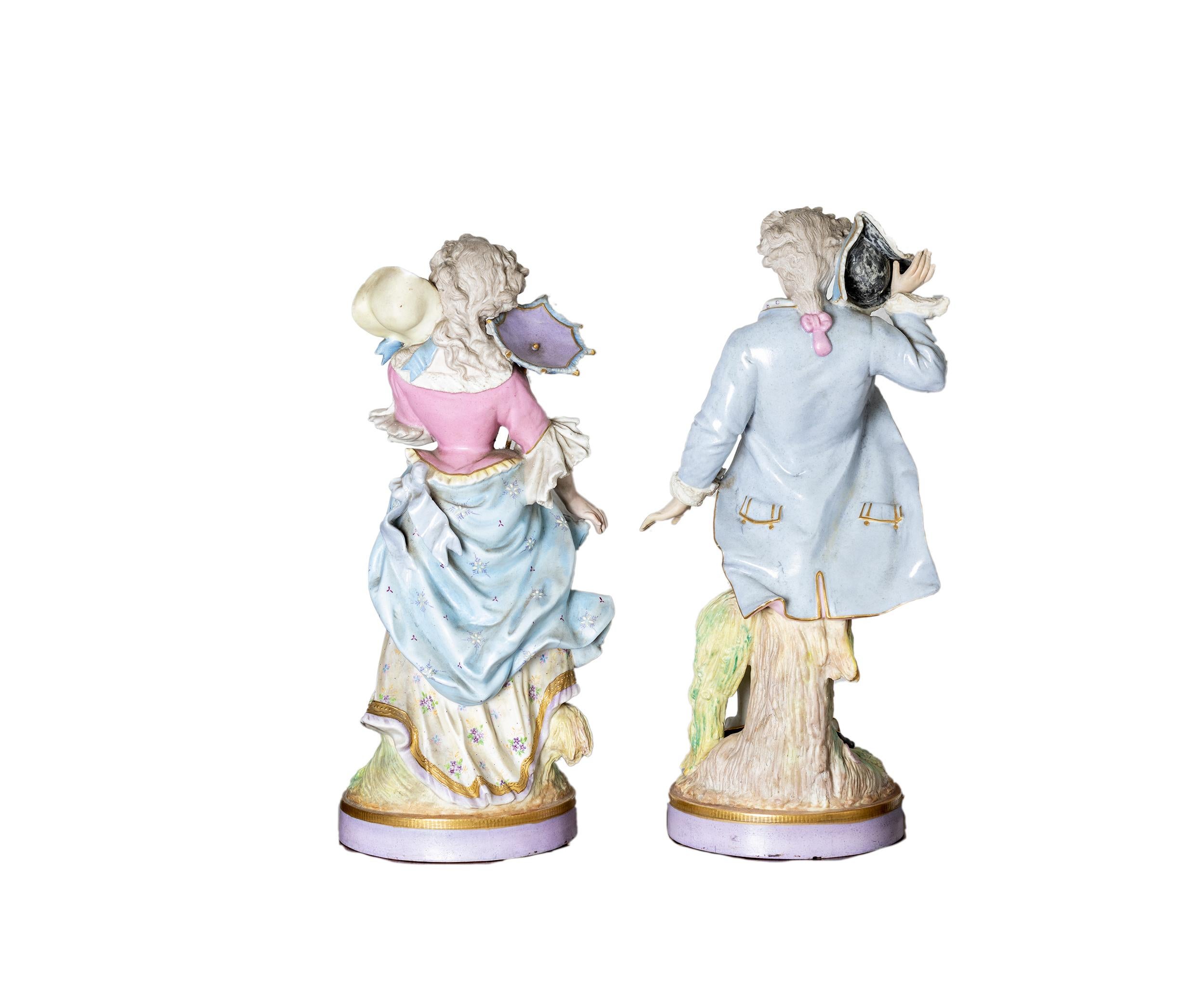 Baroque Revival Alpinien Margaine Limoges Porcelain Pair Figurines, 19th Century For Sale