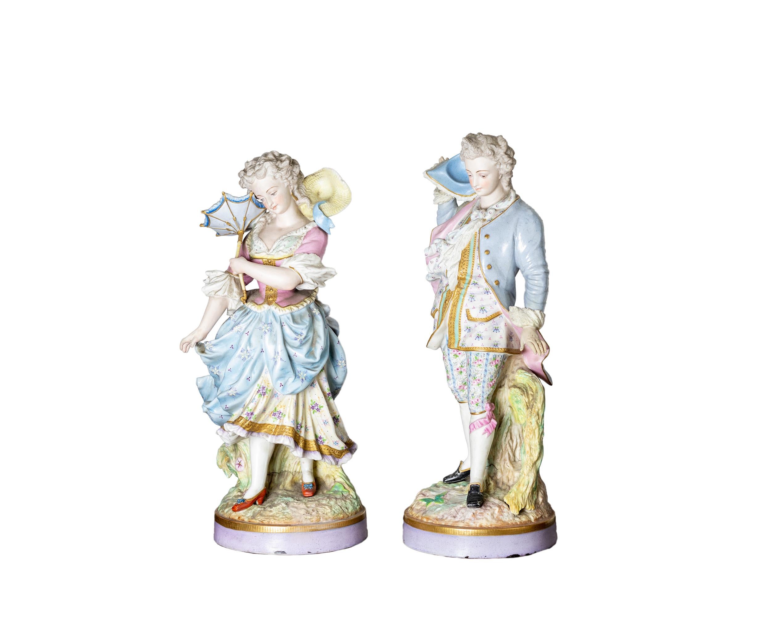 French Alpinien Margaine Limoges Porcelain Pair Figurines, 19th Century For Sale