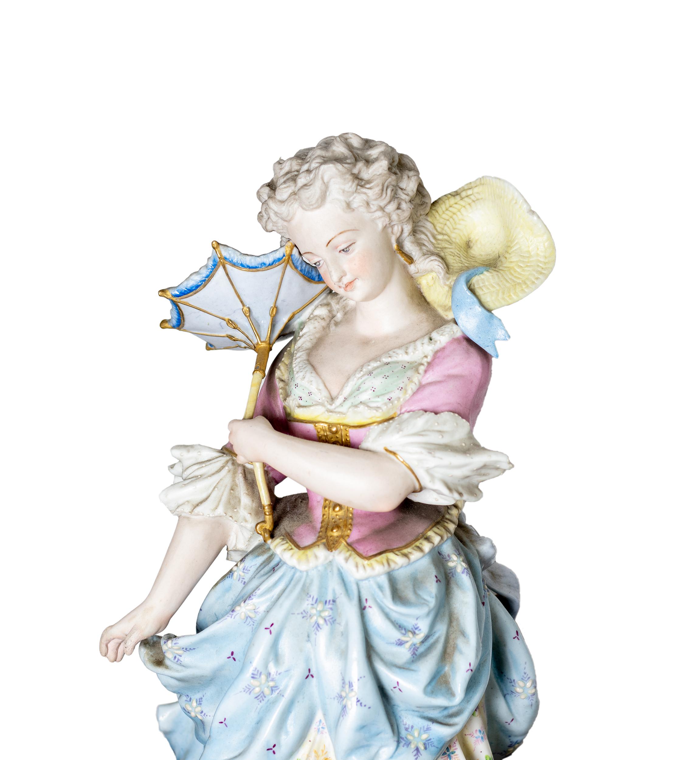 Alpinien Margaine Limoges Porcelain Pair Figurines, 19th Century In Good Condition For Sale In Lisbon, PT