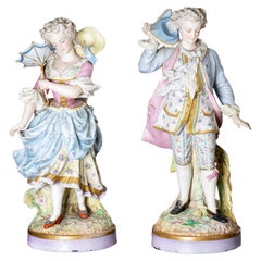 Pareja de Figurillas de Porcelana de Limoges Alpinien Margaine, Siglo XIX