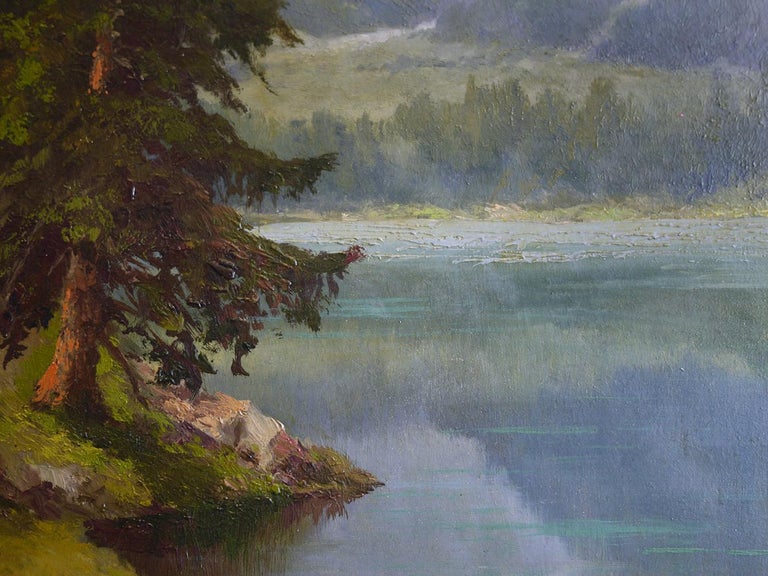 J. Brunner 1869 Oil on Canvas Austrian Landscape with Lake 