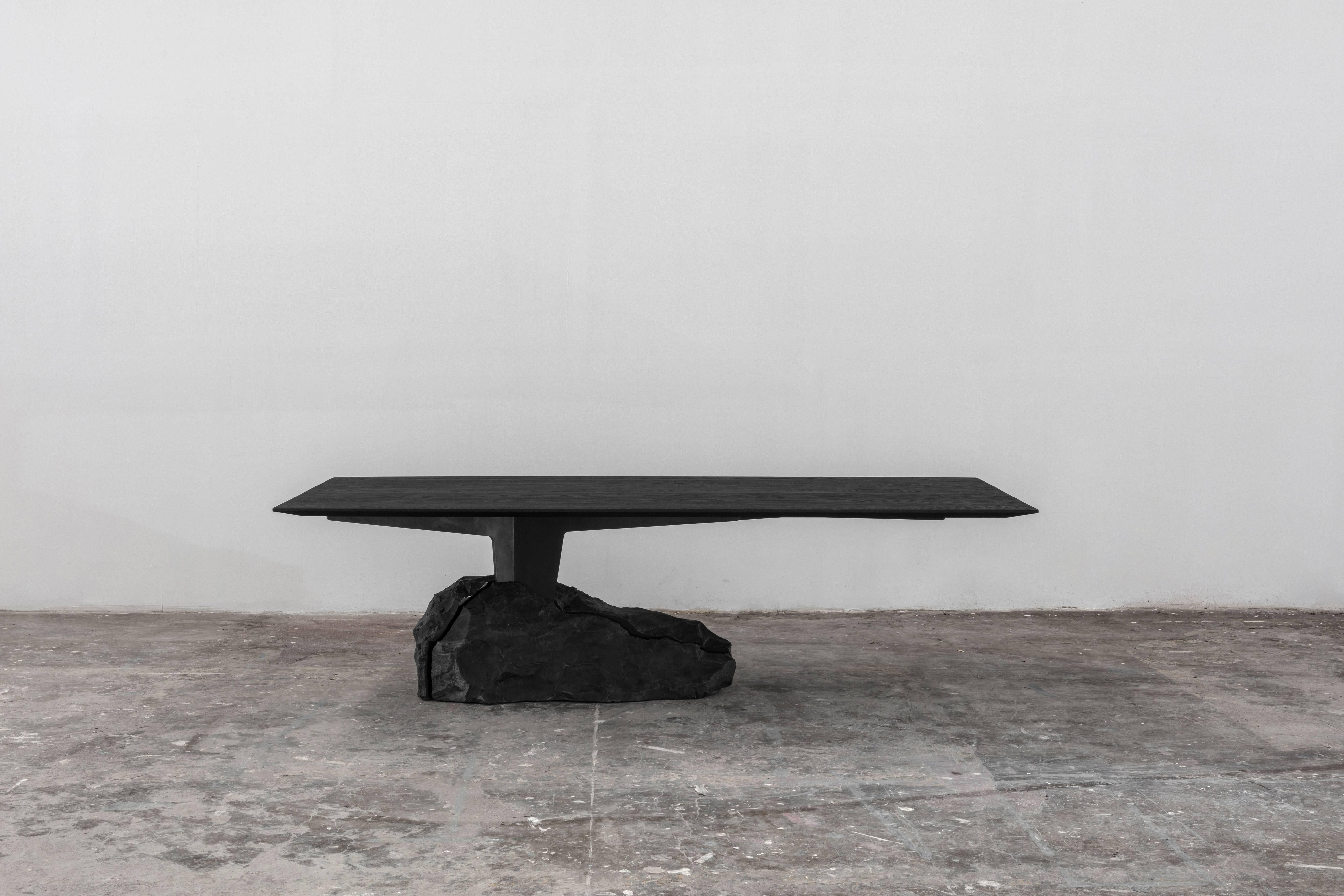 Hand-Carved Humo Dining Table, Marble Base For Sale